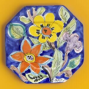 La Musa Italian Pottery Floral Octagonal Wall Hanging Plate Plaque 10.75" Italy